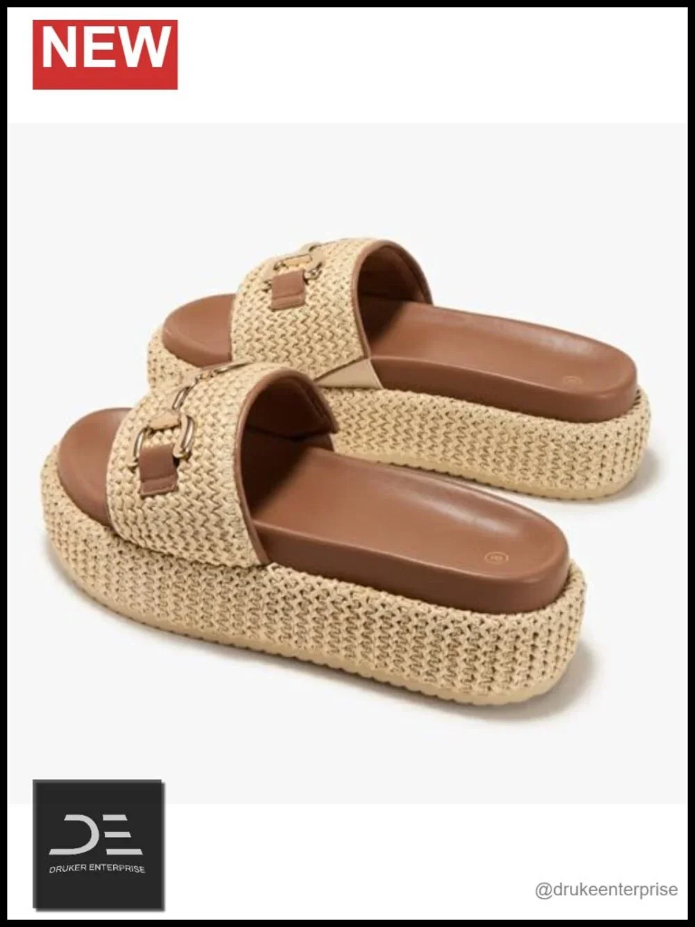 Woven Raffia Platform Sandals Espadrilles Slip On Boho Straw Slides